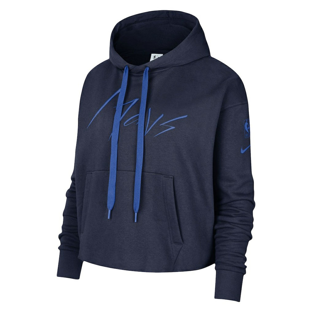 Dallas Mavericks Women's Split Flip Courtside Cropped Pullover Hoodie Navy - NBA