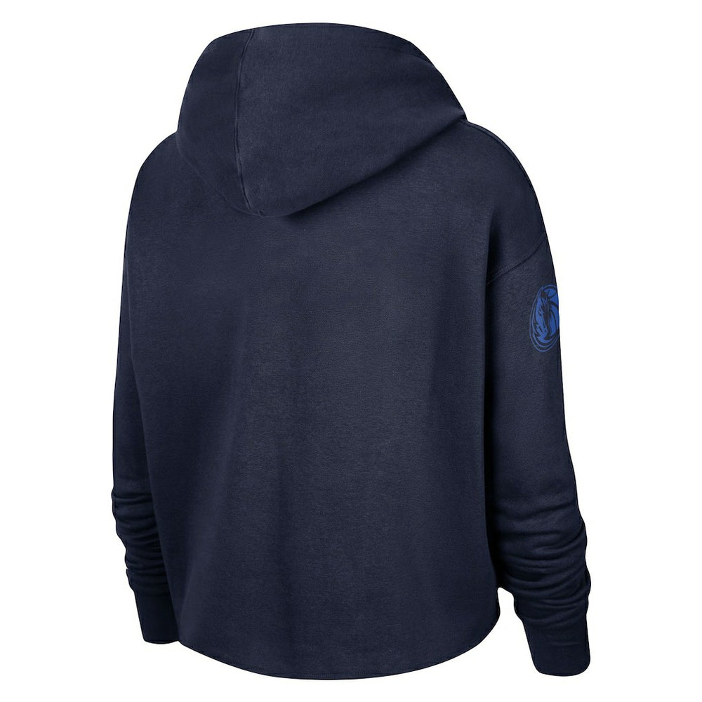 Dallas Mavericks Women's Split Flip Courtside Cropped Pullover Hoodie Navy - NBA