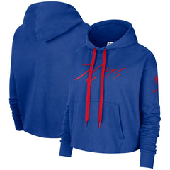 Philadelphia 76ers Women's Split Flip Courtside Cropped Pullover Hoodie Royal - NBA