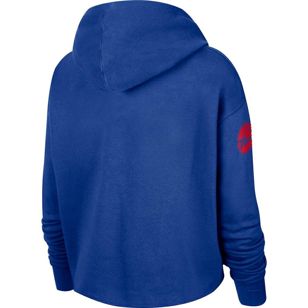 Philadelphia 76ers Women's Split Flip Courtside Cropped Pullover Hoodie Royal - NBA