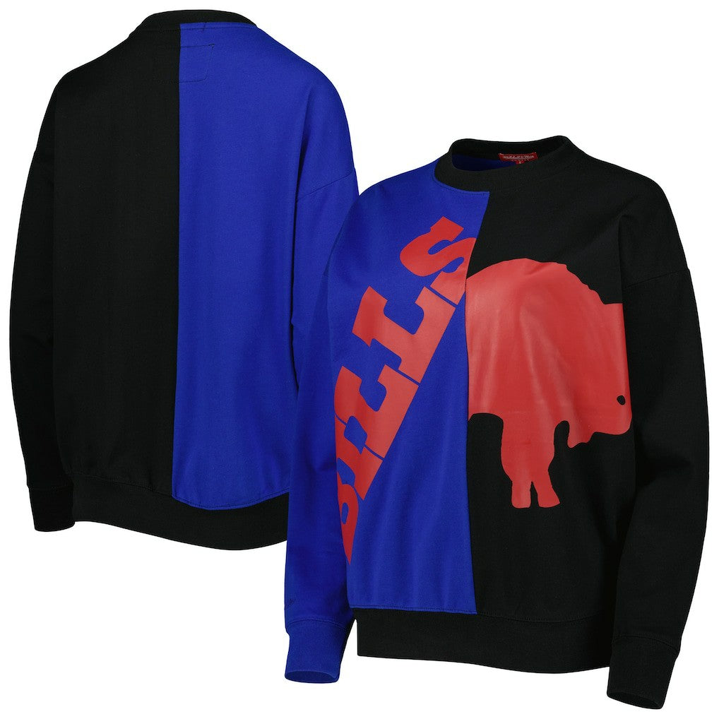 Buffalo Bills Women's Big Face Pullover Sweatshirt Royal/Black | Mitchell & Ness