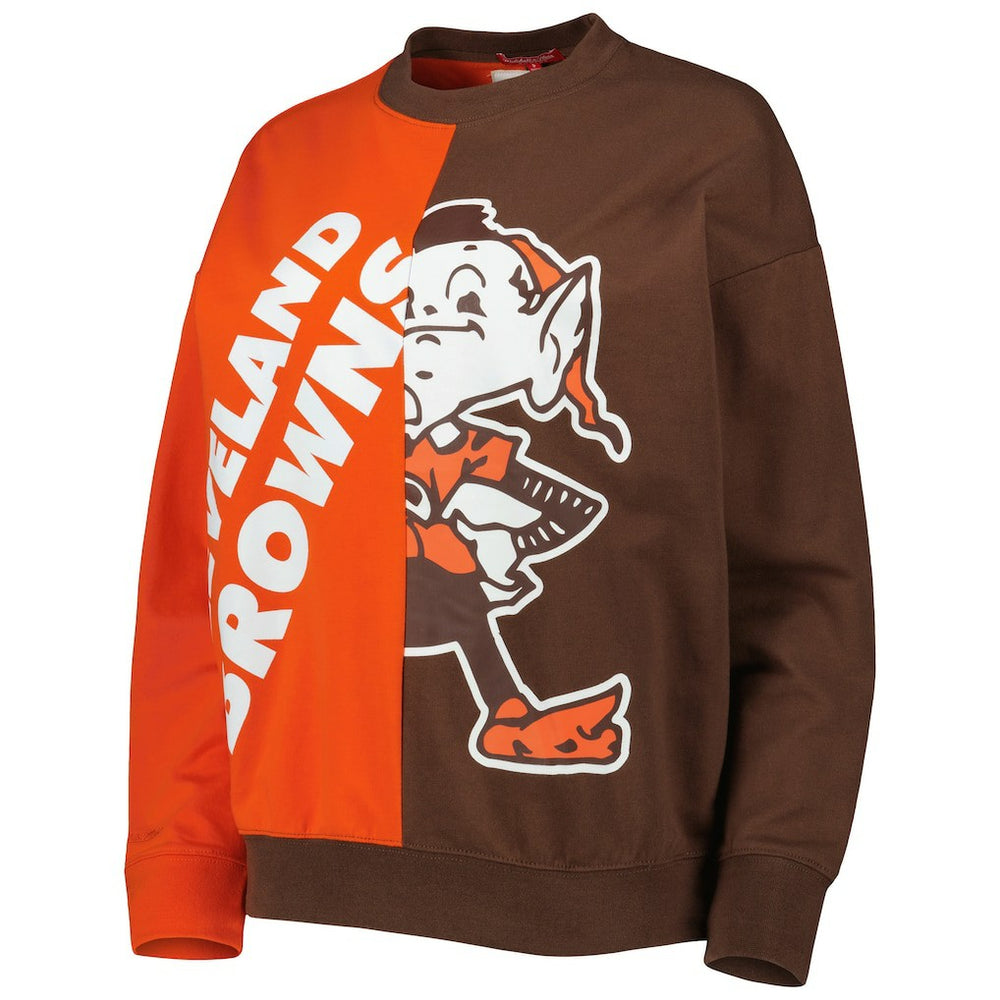 Cleveland Browns Women's Big Face Pullover Sweatshirt Orange/Brown | Mitchell & Ness