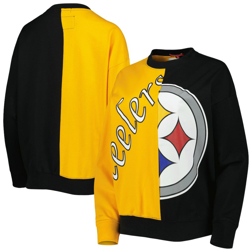 Pittsburgh Steelers Women's Big Face Pullover Sweatshirt Black/Gold | Mitchell & Ness