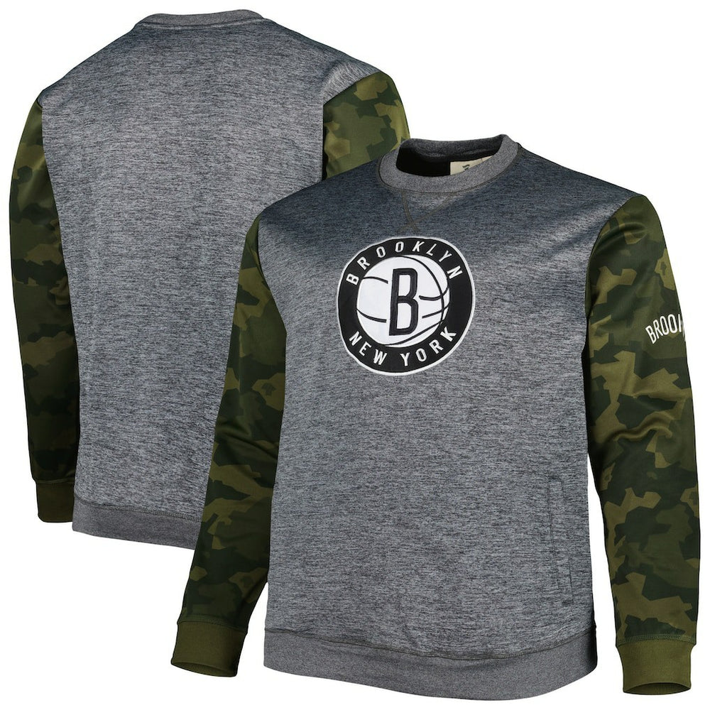 Brooklyn Nets Big & Tall Camo Stitched Sweatshirt Heather Charcoal - NBA