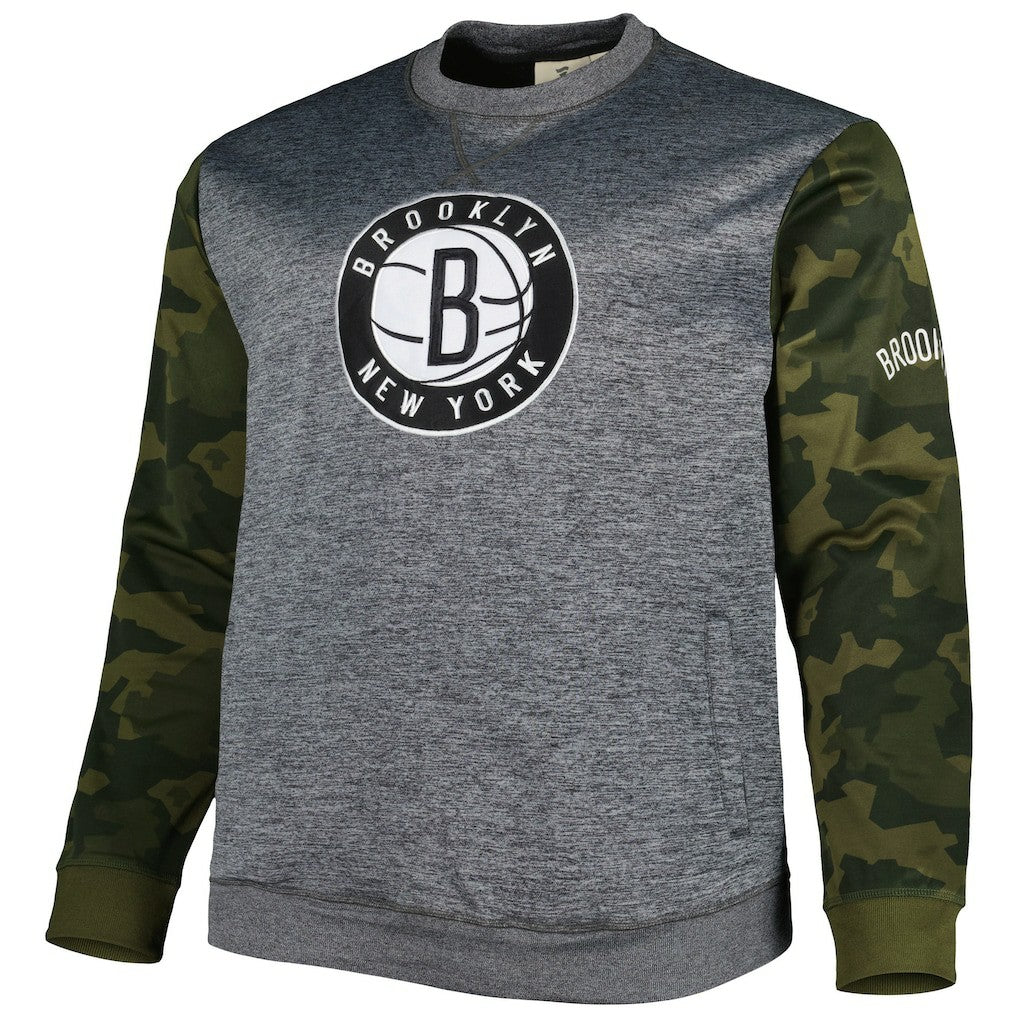 Brooklyn Nets Big & Tall Camo Stitched Sweatshirt Heather Charcoal - NBA