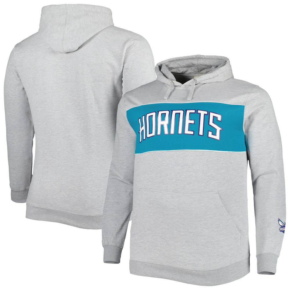 Charlotte Hornets Big & Tall Wordmark Pullover Hoodie Heather Gray - NBA