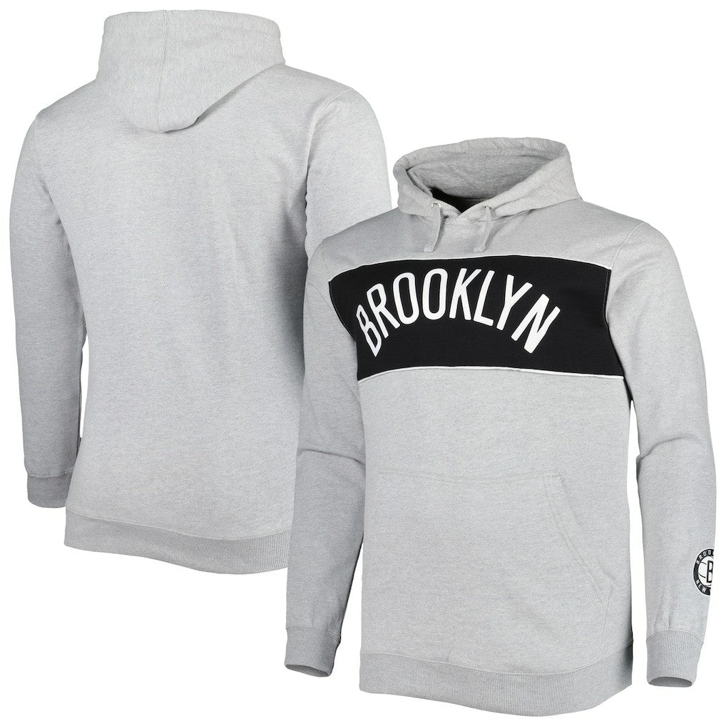 Brooklyn Nets Big & Tall Wordmark Pullover Hoodie Heather Gray - NBA