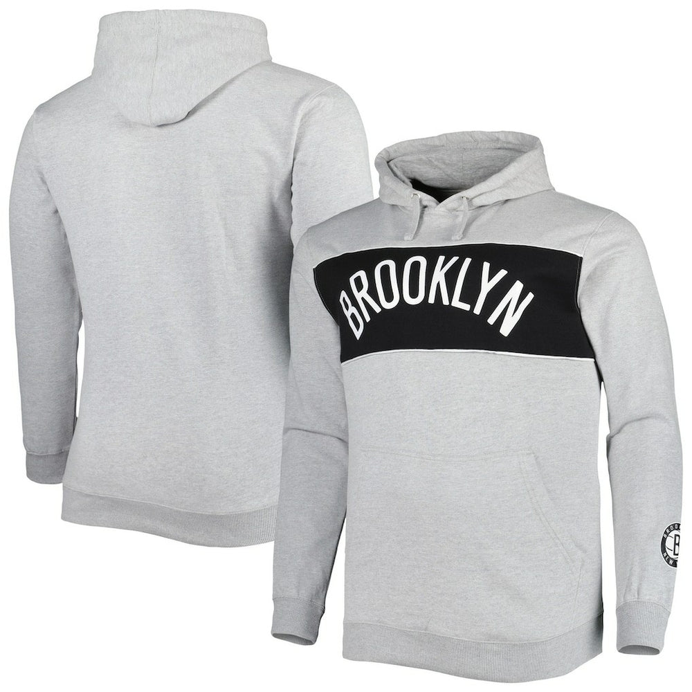 Brooklyn Nets Big & Tall Wordmark Pullover Hoodie Heather Gray - NBA