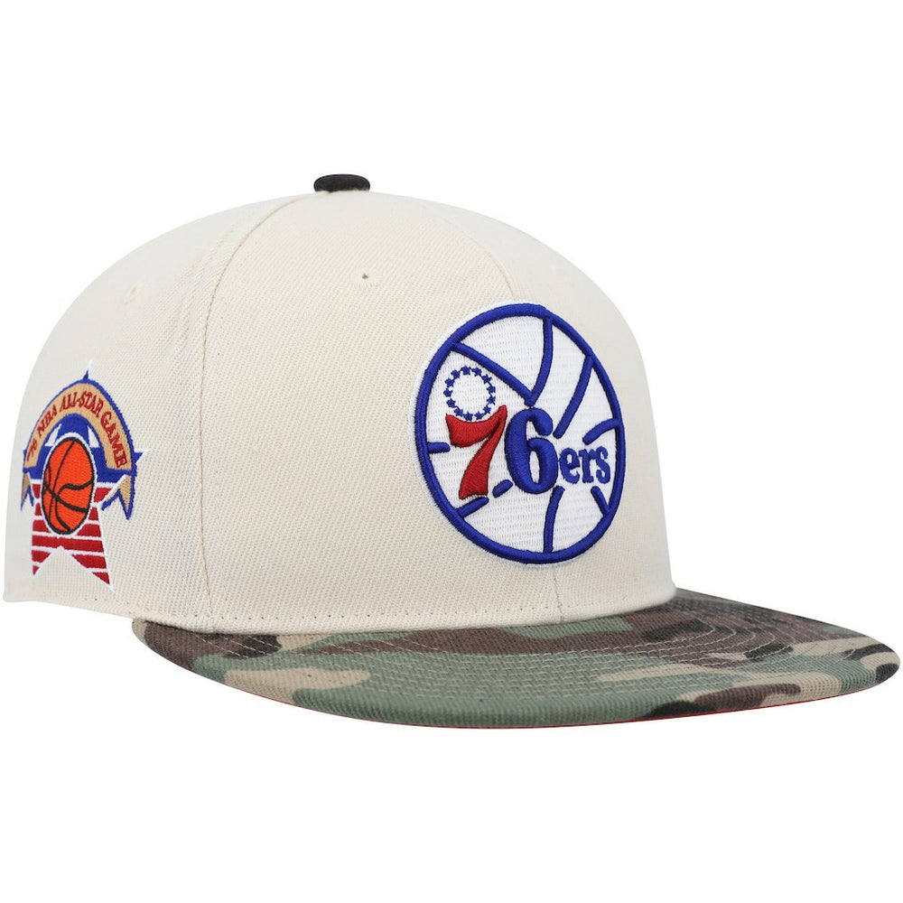 Philadelphia 76ers Hardwood Classics 1976 NBA All-Star Game Off White Camo Fitted Hat Cream/Camo - NBA