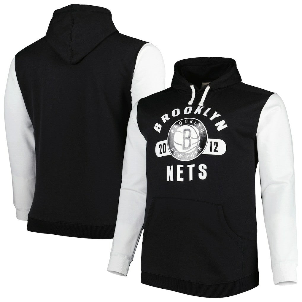 Brooklyn Nets Big & Tall Bold Attack Pullover Hoodie Black/White - NBA