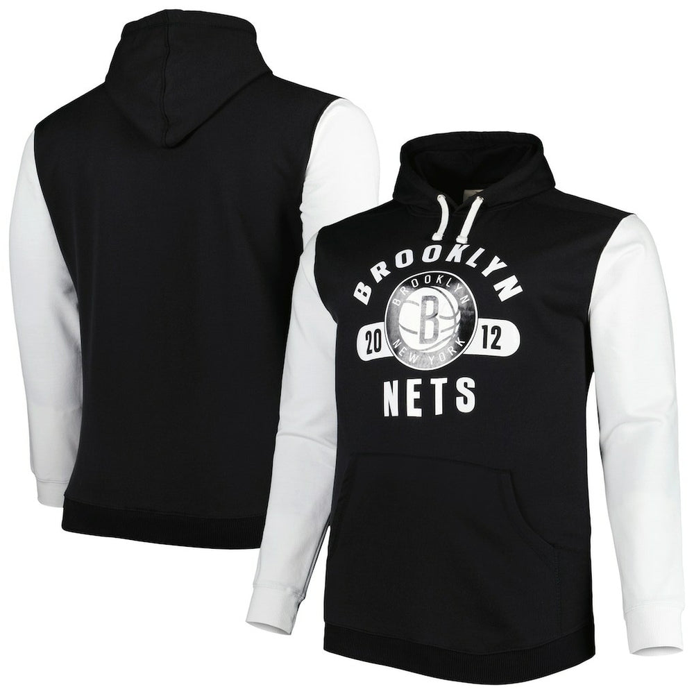 Brooklyn Nets Big & Tall Bold Attack Pullover Hoodie Black/White - NBA