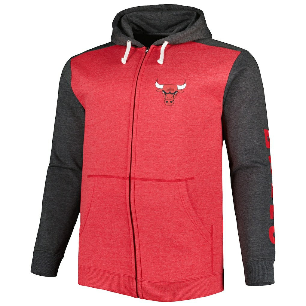 Chicago Bulls Big & Tall Down and Distance Full-Zip Hoodie Heathered Red/Heathered Black - NBA