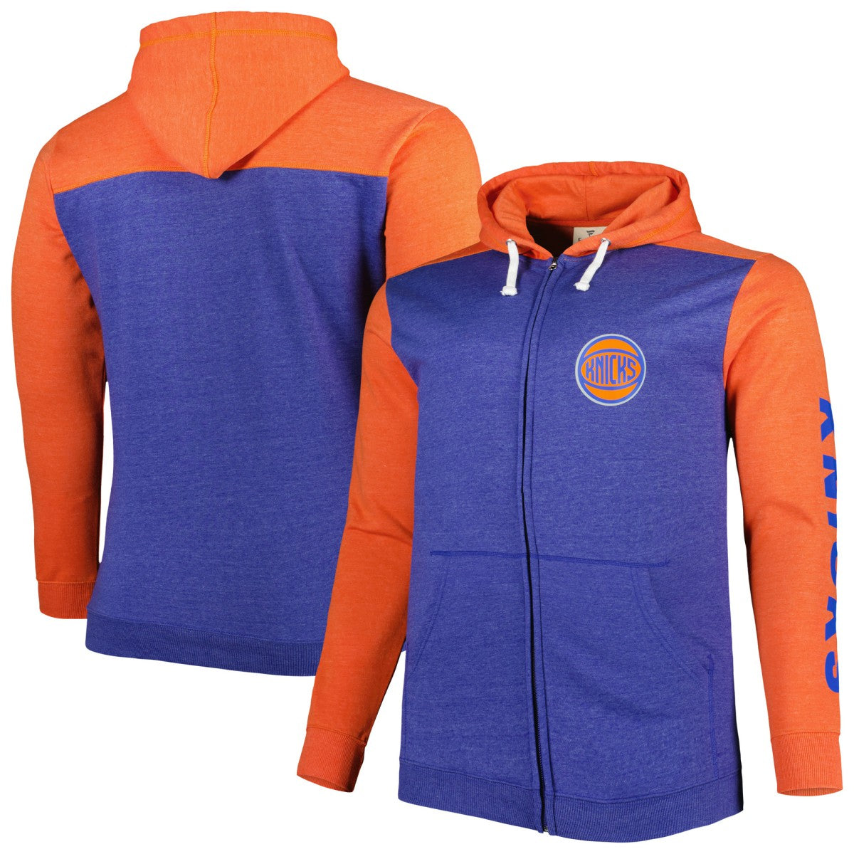 New York Knicks Big & Tall Down and Distance Full-Zip Hoodie Heathered Blue/Heathered Orange - NBA
