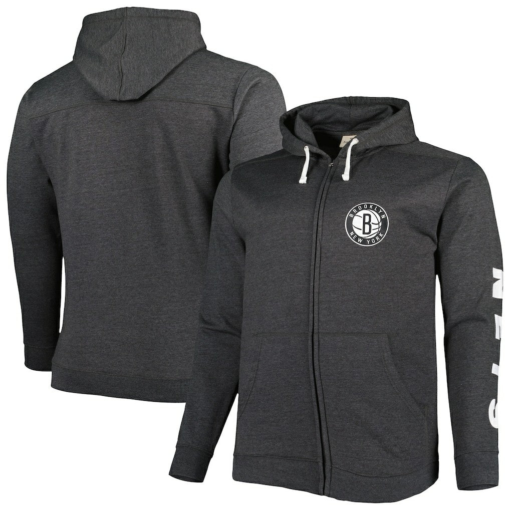 Brooklyn Nets Big & Tall Down and Distance Full-Zip Hoodie Heathered Black - NBA