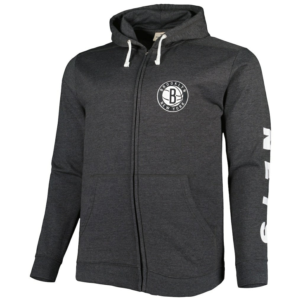 Brooklyn Nets Big & Tall Down and Distance Full-Zip Hoodie Heathered Black - NBA