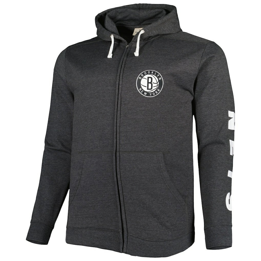 Brooklyn Nets Big & Tall Down and Distance Full-Zip Hoodie Heathered Black - NBA