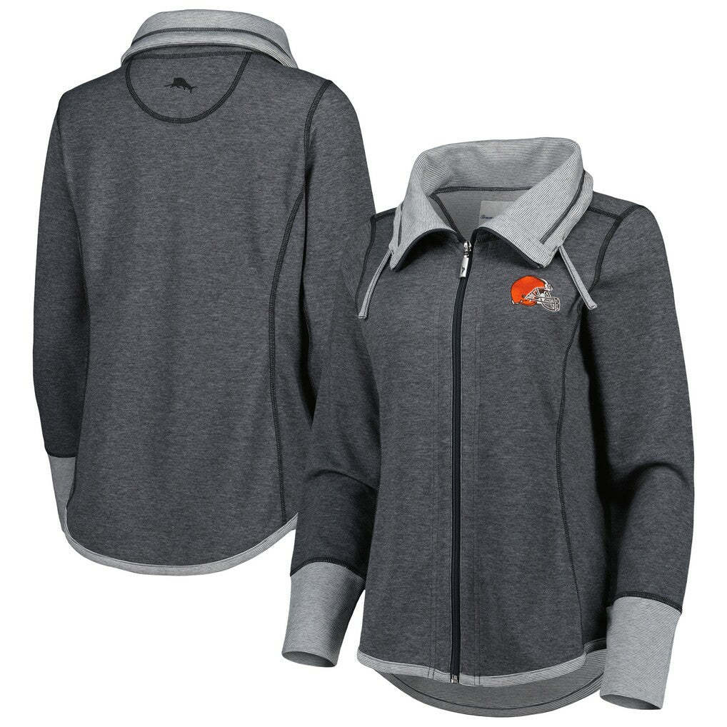 Cleveland Browns Women's Sport Sun Fade Full-Zip Sweatshirt Heathered Black | Tommy Bahama