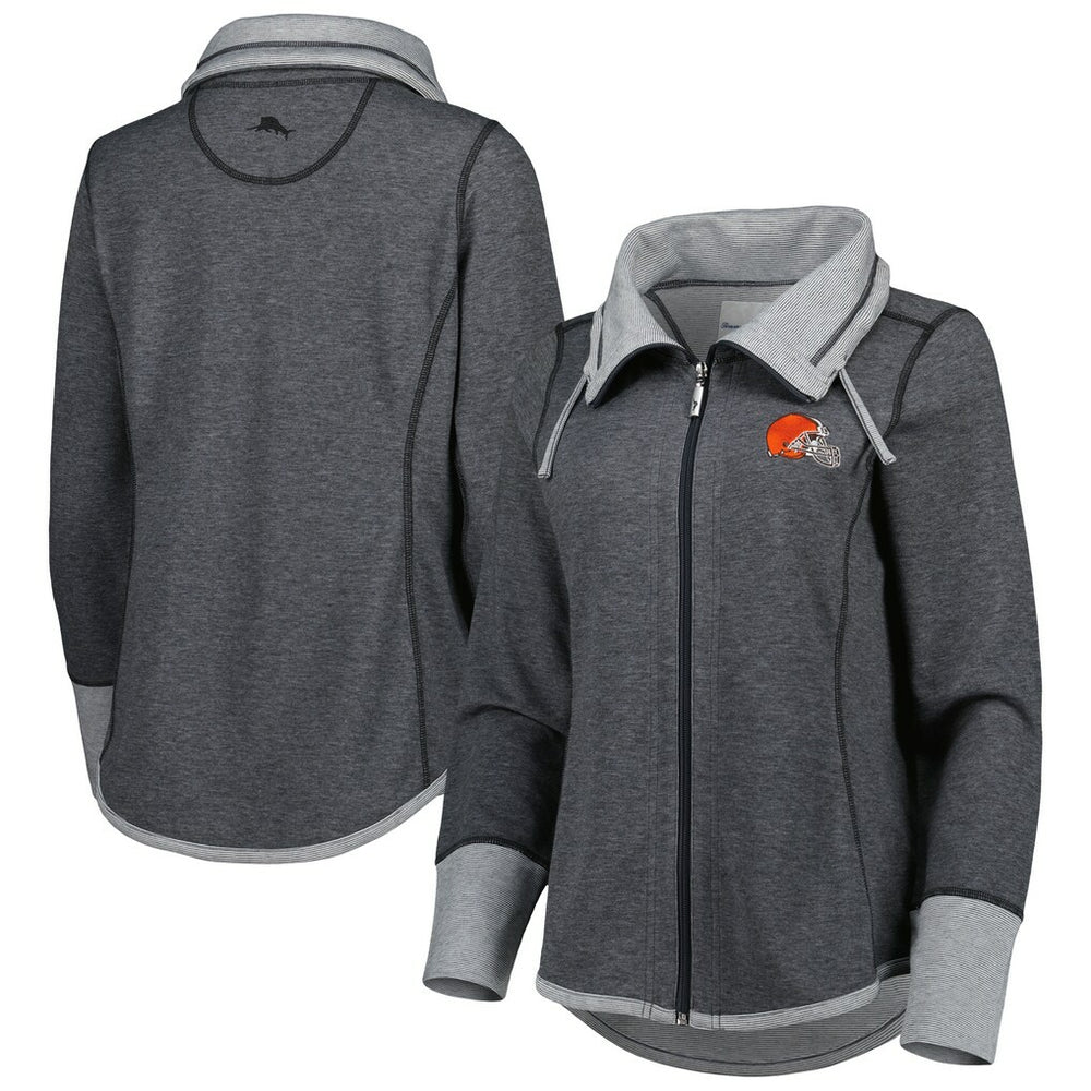 Cleveland Browns Women's Sport Sun Fade Full-Zip Sweatshirt Heathered Black | Tommy Bahama