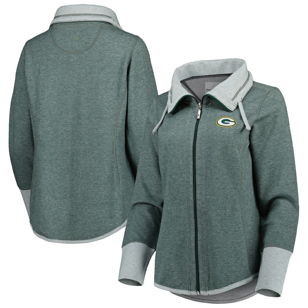 Green Bay Packers Women's Sport Sun Fade Full-Zip Sweatshirt Heathered Green | Tommy Bahama