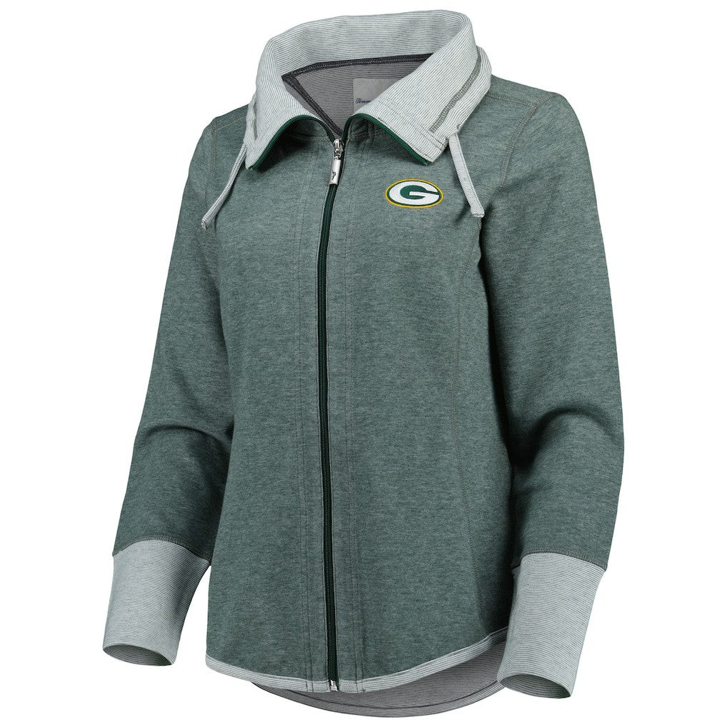 Green Bay Packers Women's Sport Sun Fade Full-Zip Sweatshirt Heathered Green | Tommy Bahama