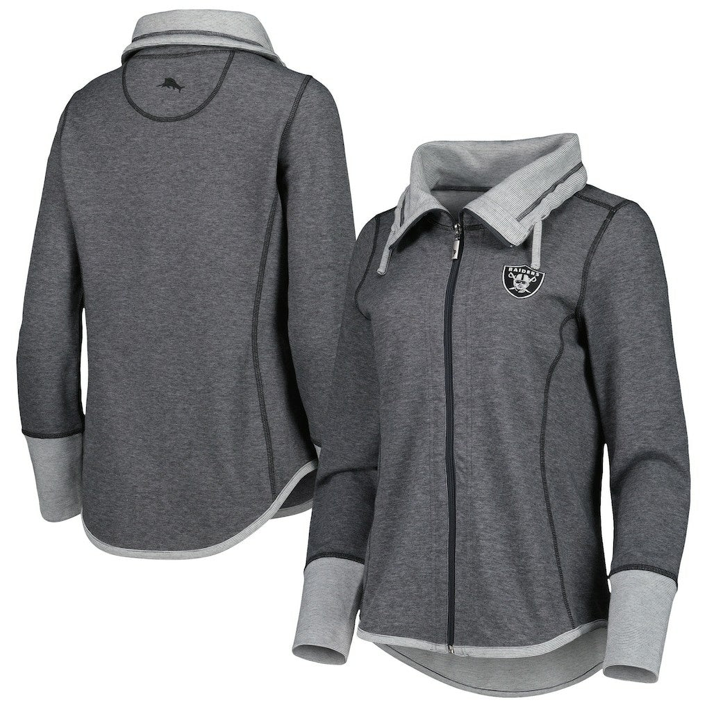 Las Vegas Raiders Women's Sport Sun Fade Full-Zip Sweatshirt Heathered Black | Tommy Bahama