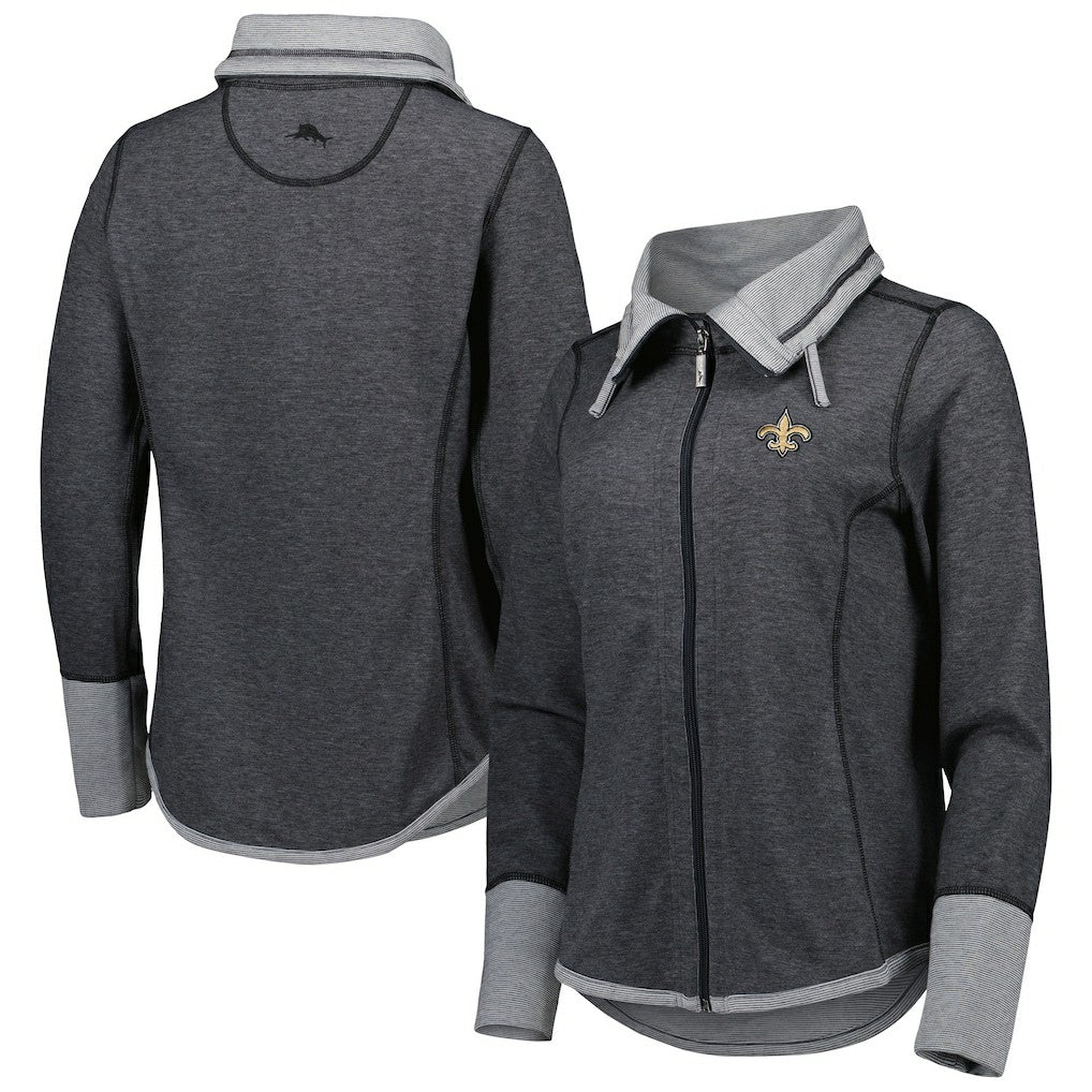 New Orleans Saints Women's Sport Sun Fade Full-Zip Sweatshirt Heathered Black | Tommy Bahama