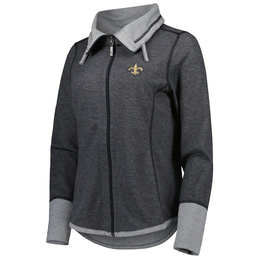 New Orleans Saints Women's Sport Sun Fade Full-Zip Sweatshirt Heathered Black | Tommy Bahama