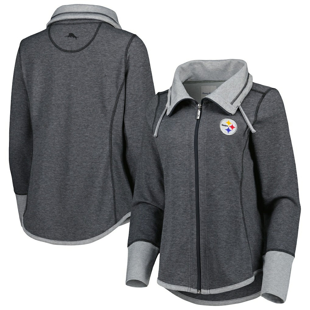 Pittsburgh Steelers Women's Sport Sun Fade Full-Zip Sweatshirt Heathered Black | Tommy Bahama