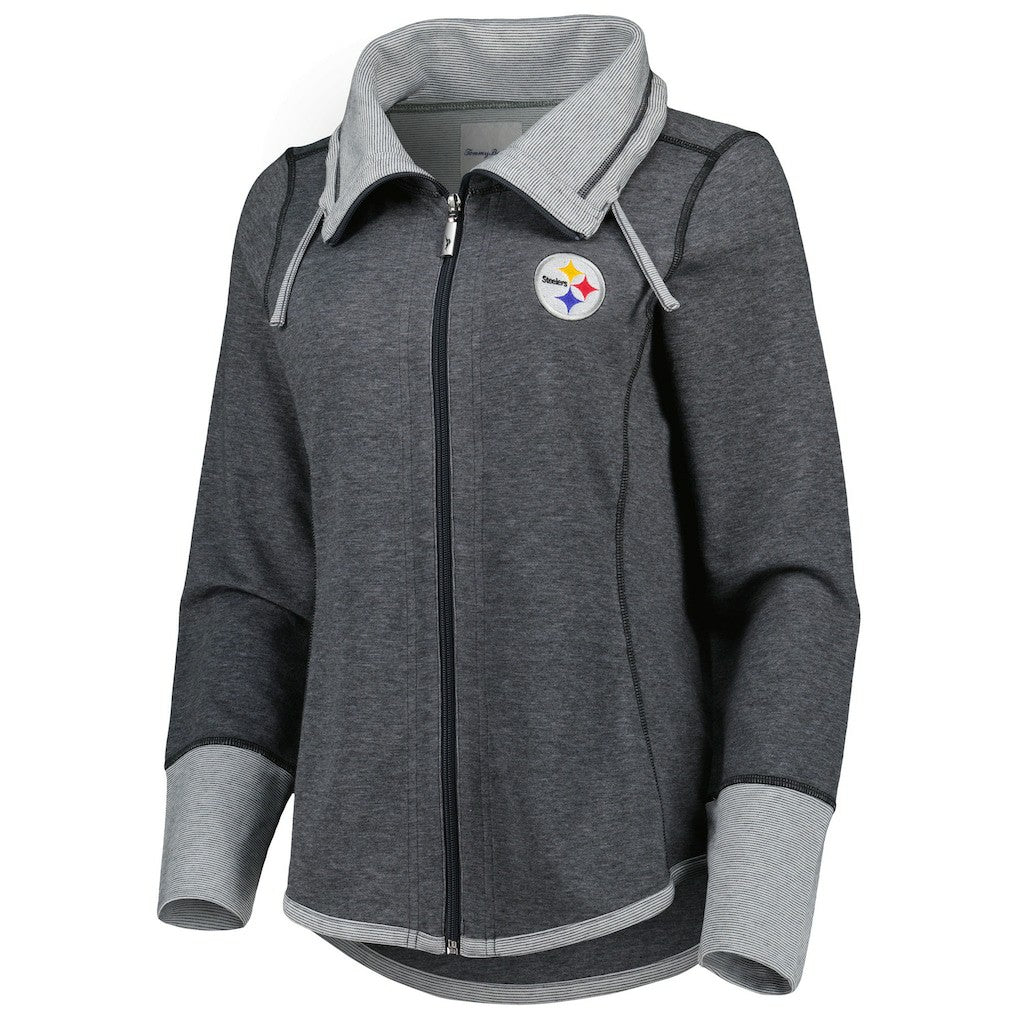 Pittsburgh Steelers Women's Sport Sun Fade Full-Zip Sweatshirt Heathered Black | Tommy Bahama