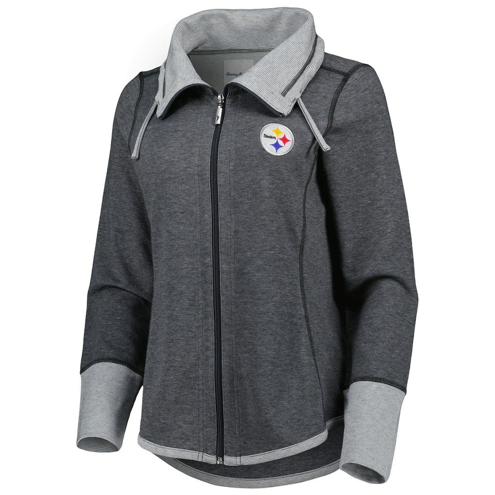 Pittsburgh Steelers Women's Sport Sun Fade Full-Zip Sweatshirt Heathered Black | Tommy Bahama