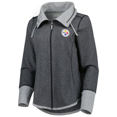 Pittsburgh Steelers Women's Sport Sun Fade Full-Zip Sweatshirt Heathered Black | Tommy Bahama