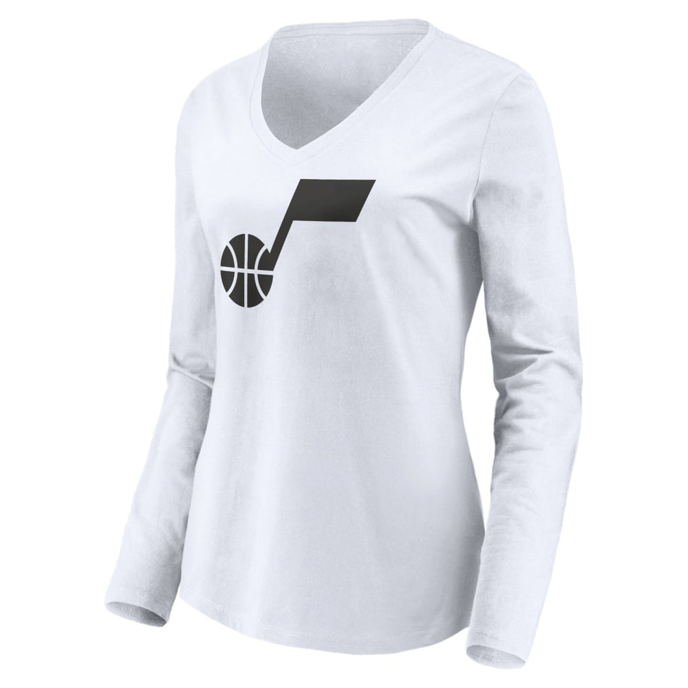 Utah Jazz Women's Primary Logo Team Long Sleeve V-Neck T-Shirt White - NBA