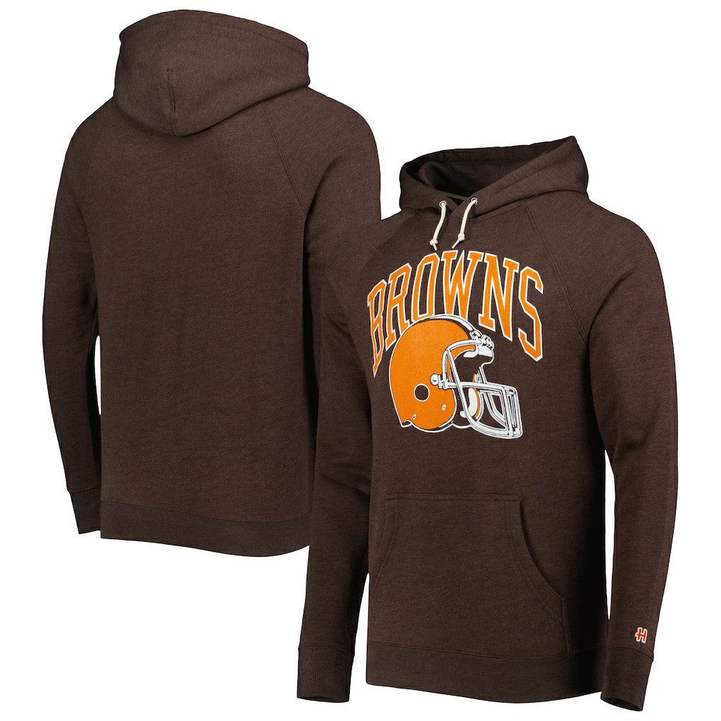 Cleveland Browns Homage Retro Helmet Tri-Blend Raglan Pullover Hoodie Brown | NFL
