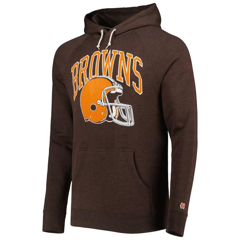 Cleveland Browns Homage Retro Helmet Tri-Blend Raglan Pullover Hoodie Brown | NFL