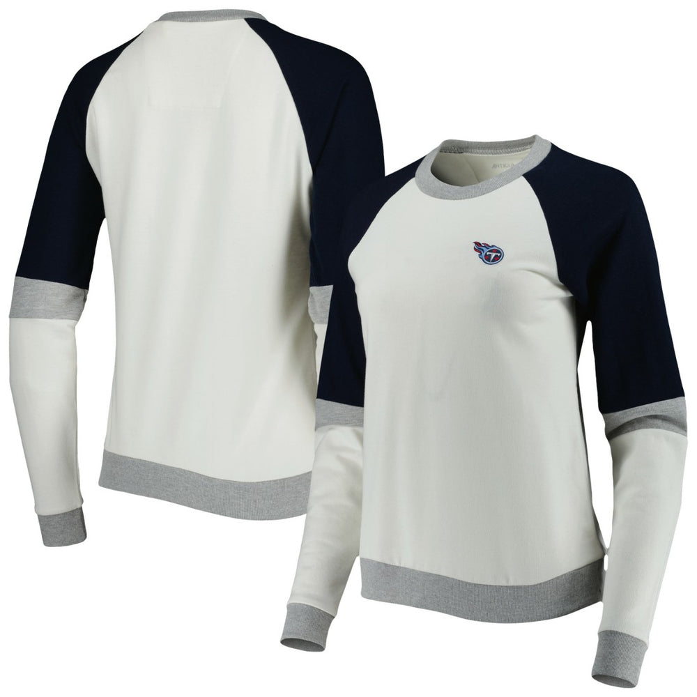 Tennessee Titans Antigua Women's Avenue Raglan Pullover Sweatshirt Cream/Navy | NFL