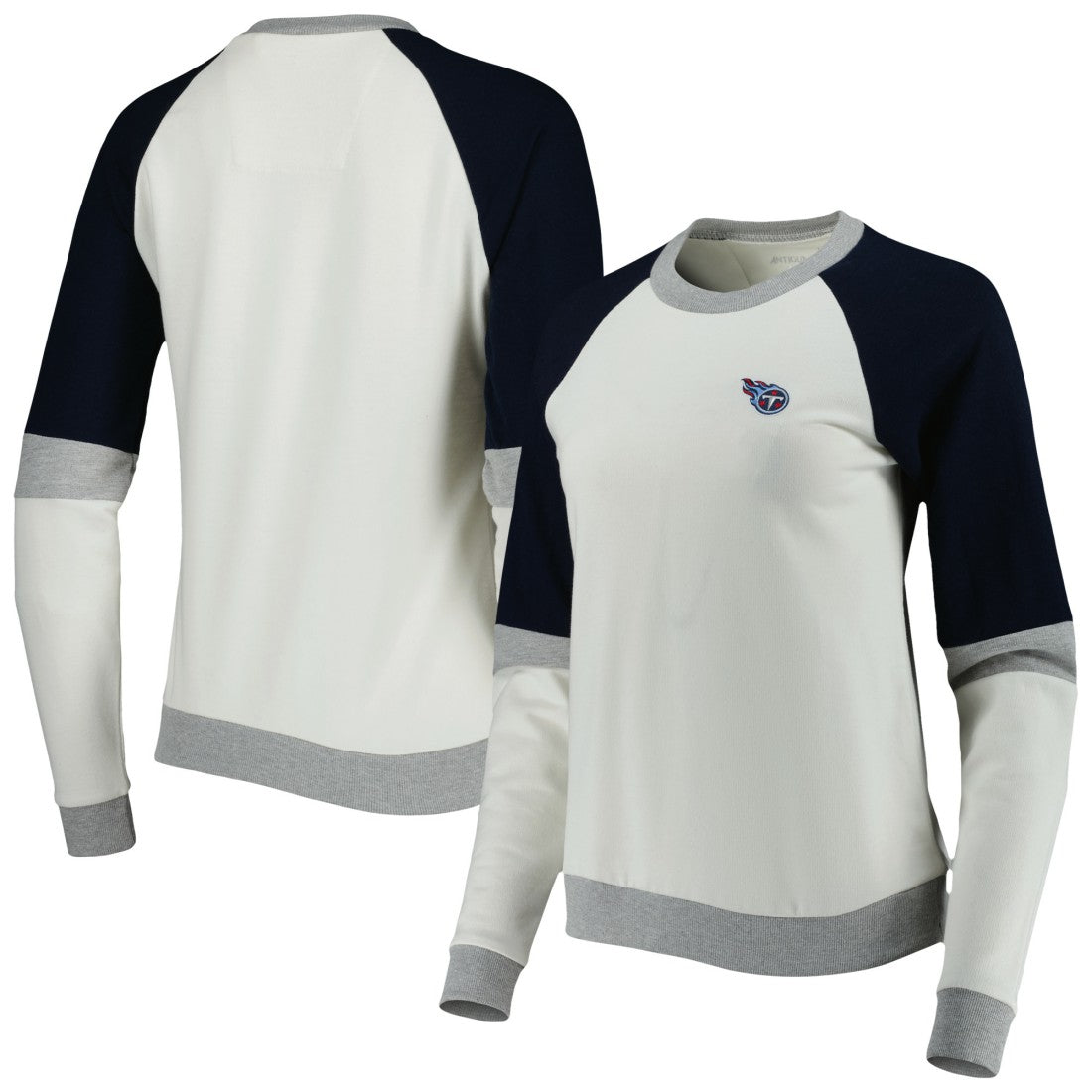 Tennessee Titans Antigua Women's Avenue Raglan Pullover Sweatshirt Cream/Navy | NFL