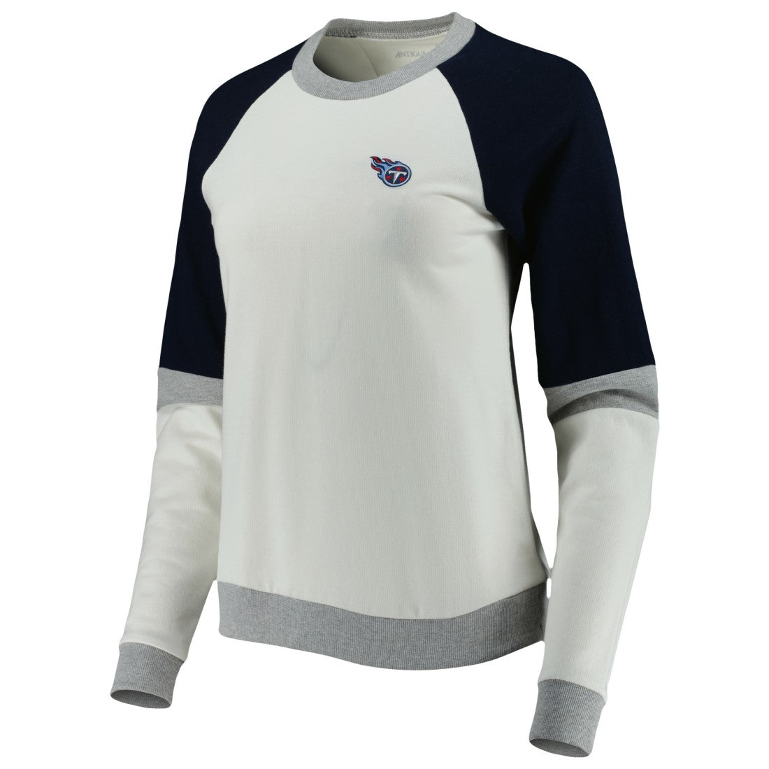 Tennessee Titans Antigua Women's Avenue Raglan Pullover Sweatshirt Cream/Navy | NFL