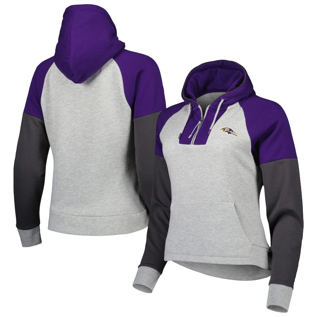 Baltimore Ravens Antigua Women's Lightweight Jackpot Raglan Half-Zip Pullover Hoodie Heather Gray | NFL
