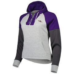 Baltimore Ravens Antigua Women's Lightweight Jackpot Raglan Half-Zip Pullover Hoodie Heather Gray | NFL