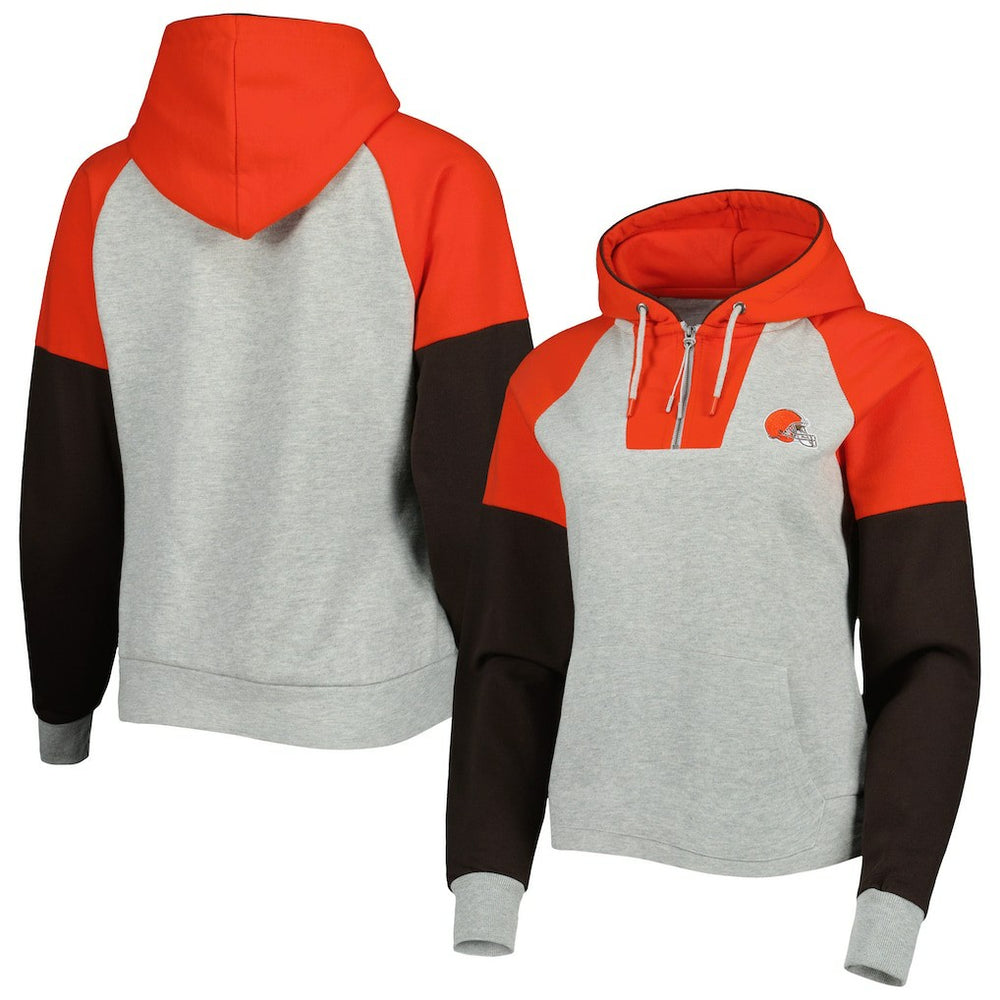 Cleveland Browns Antigua Women's Lightweight Jackpot Raglan Half-Zip Pullover Hoodie Heather Gray | NFL