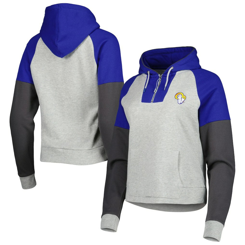Los Angeles Rams Antigua Women's Lightweight Jackpot Raglan Half-Zip Pullover Hoodie Heather Gray | NFL