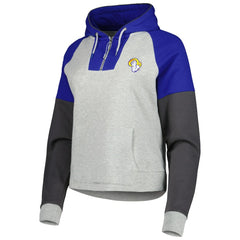 Los Angeles Rams Antigua Women's Lightweight Jackpot Raglan Half-Zip Pullover Hoodie Heather Gray | NFL