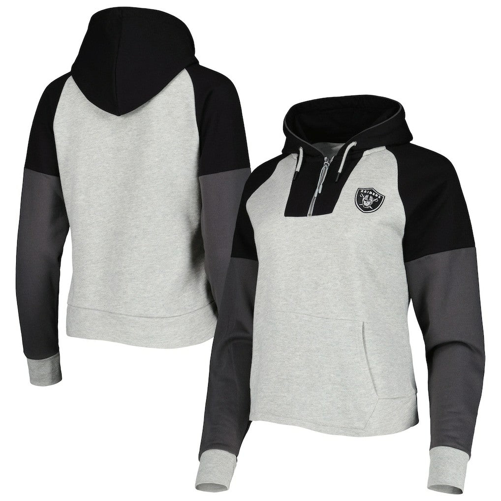 Las Vegas Raiders Antigua Women's Lightweight Jackpot Raglan Half-Zip Pullover Hoodie Heather Gray | NFL