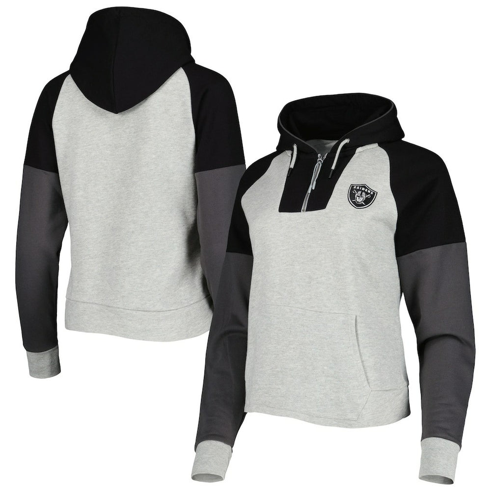 Las Vegas Raiders Antigua Women's Lightweight Jackpot Raglan Half-Zip Pullover Hoodie Heather Gray | NFL
