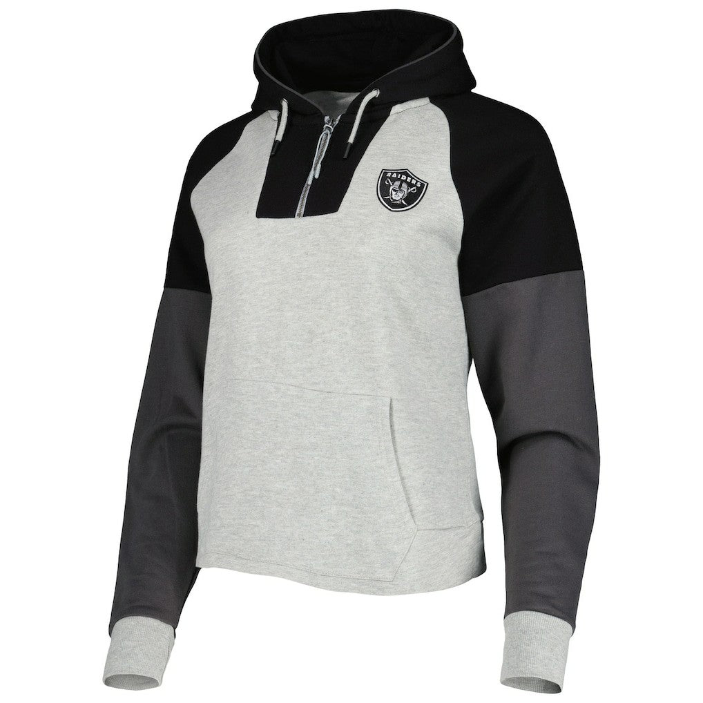 Las Vegas Raiders Antigua Women's Lightweight Jackpot Raglan Half-Zip Pullover Hoodie Heather Gray | NFL