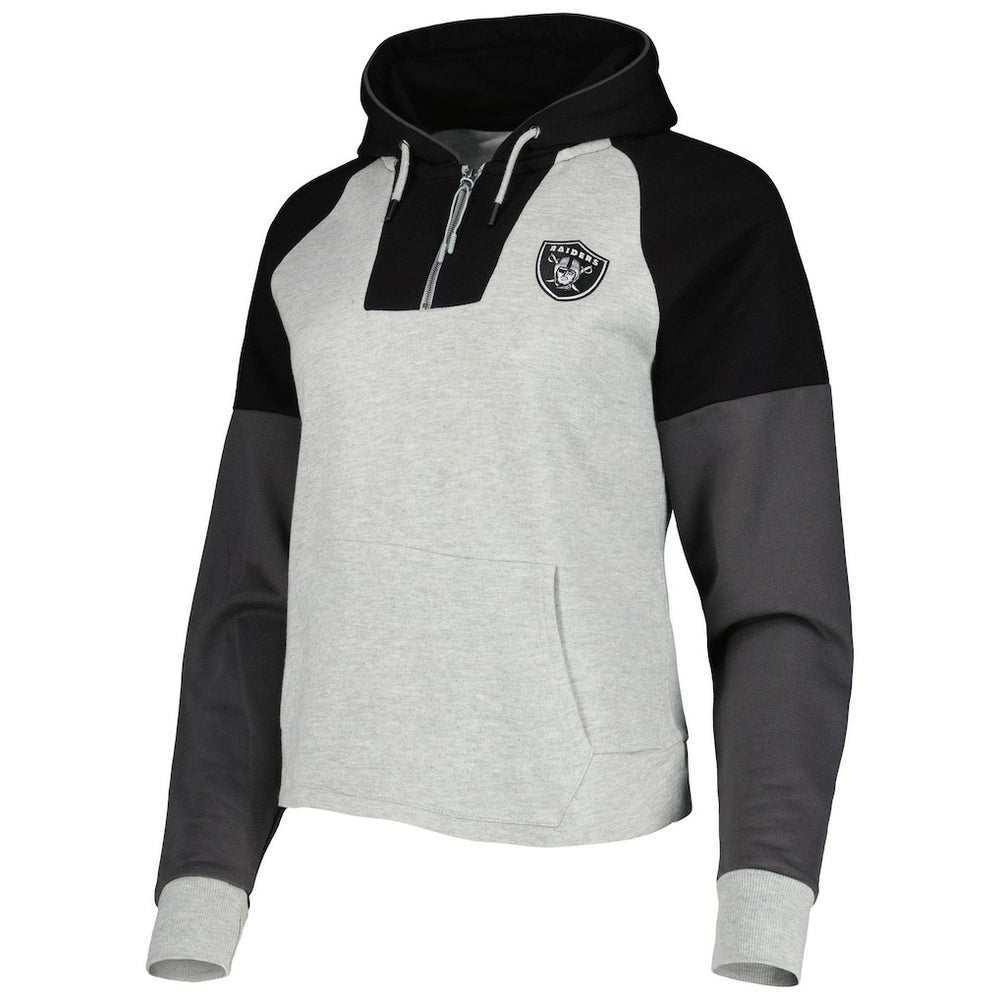 Las Vegas Raiders Antigua Women's Lightweight Jackpot Raglan Half-Zip Pullover Hoodie Heather Gray | NFL