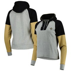 New Orleans Saints Antigua Women's Lightweight Jackpot Raglan Half-Zip Pullover Hoodie Heather Gray | NFL