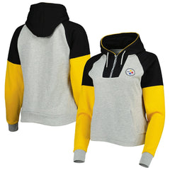 Pittsburgh Steelers Antigua Women's Lightweight Jackpot Raglan Half-Zip Pullover Hoodie Heather Gray | NFL