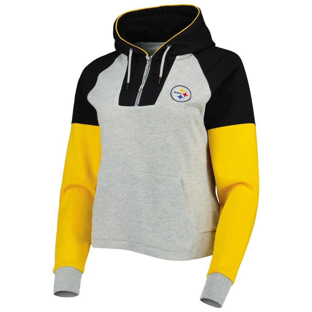 Pittsburgh Steelers Antigua Women's Lightweight Jackpot Raglan Half-Zip Pullover Hoodie Heather Gray | NFL