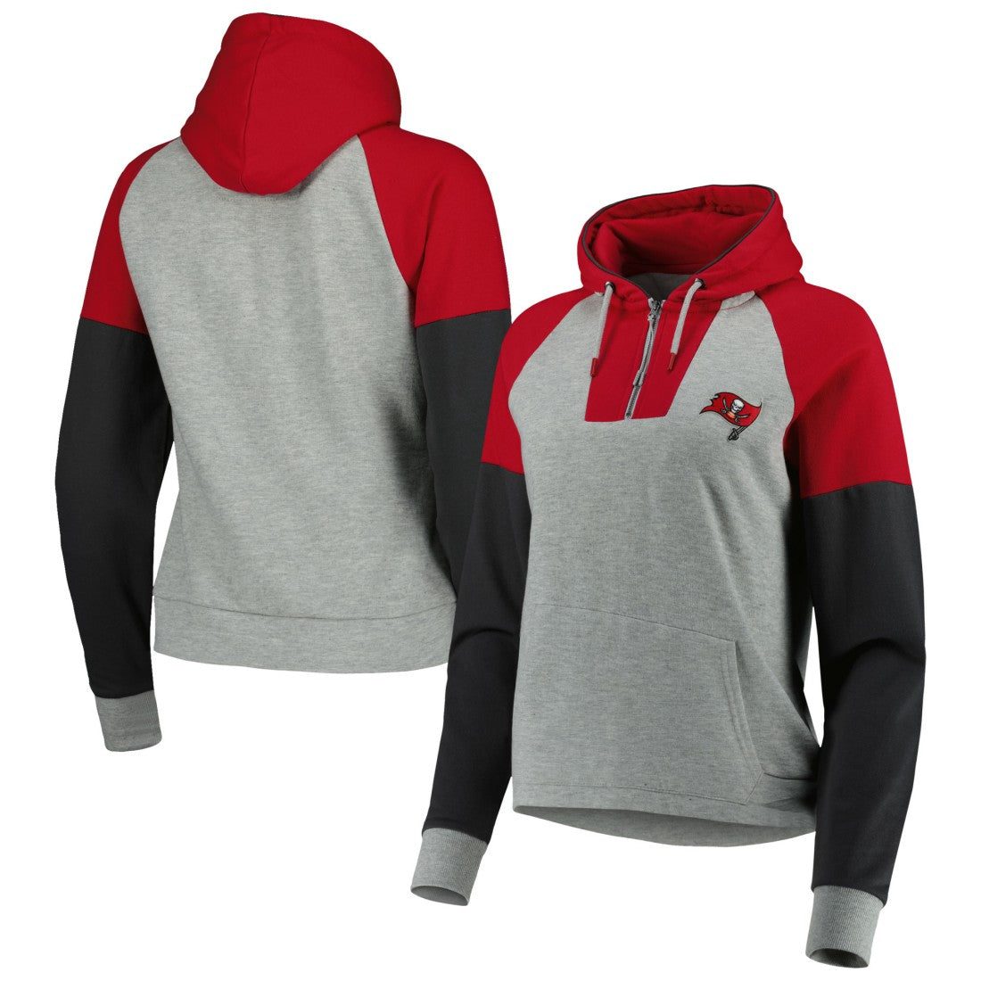 Tampa Bay Buccaneers Antigua Women's Lightweight Jackpot Raglan Half-Zip Pullover Hoodie Heather Gray | NFL